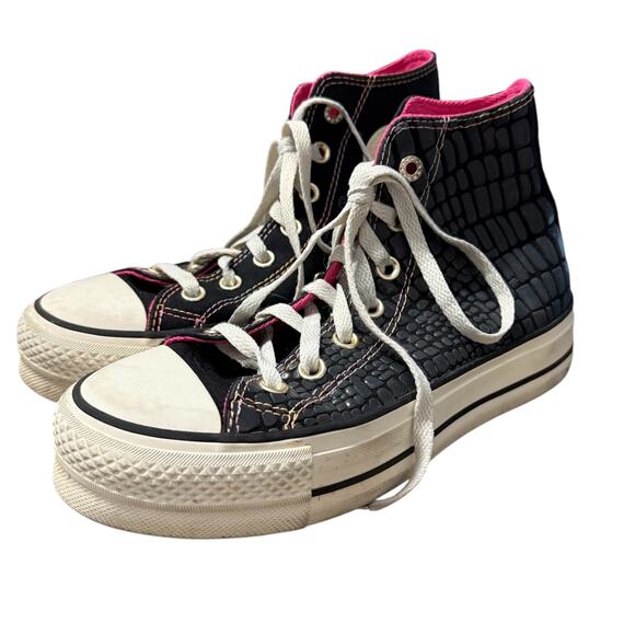 Converse All Star High Top Platform Sneakers Black Croc US 6 Women - Picture 2 of 7